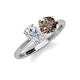 4 - Tanya Oval Shape White Sapphire & Cushion Shape Smoky Quartz 2 Stone Duo Ring 