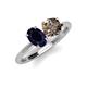 4 - Tanya Oval Shape Blue Sapphire & Cushion Shape Smoky Quartz 2 Stone Duo Ring 