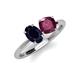 4 - Tanya Oval Shape Blue Sapphire & Cushion Shape Rhodolite Garnet 2 Stone Duo Ring 