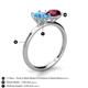 5 - Tanya Oval Shape Blue Topaz & Cushion Shape Rhodolite Garnet 2 Stone Duo Ring 
