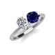 4 - Tanya Oval Shape GIA Certified Diamond & Cushion Shape Blue Sapphire 2 Stone Duo Ring 