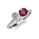4 - Tanya Oval Shape GIA Certified Diamond & Cushion Shape Rhodolite Garnet 2 Stone Duo Ring 