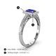 4 - Wanda Desire Emerald Cut 7x5 mm Blue Sapphire and Round Diamond Leaf Engraved Halo Engagement Ring 