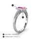 4 - Wanda Desire Emerald Cut 7x5 mm Pink Sapphire and Round Diamond Leaf Engraved Halo Engagement Ring 