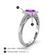 4 - Wanda Desire Emerald Cut 7x5 mm Amethyst and Round Diamond Leaf Engraved Halo Engagement Ring 