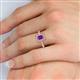 5 - Wanda Desire Emerald Cut 7x5 mm Amethyst and Round Diamond Leaf Engraved Halo Engagement Ring 