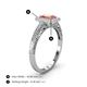 4 - Wanda Desire Emerald Cut 7x5 mm Morganite and Round Diamond Leaf Engraved Halo Engagement Ring 