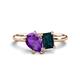 1 - Nadya Pear Shape Amethyst & Emerald Shape London Blue Topaz 2 Stone Duo Ring 