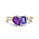 1 - Nadya Pear Shape Amethyst & Emerald Shape Tanzanite 2 Stone Duo Ring 