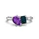 1 - Nadya Pear Shape Amethyst & Emerald Shape London Blue Topaz 2 Stone Duo Ring 