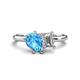 1 - Nadya Pear Shape Blue Topaz & Emerald Shape Forever One Moissanite 2 Stone Duo Ring 