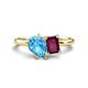 1 - Nadya Pear Shape Blue Topaz & Emerald Shape Rhodolite Garnet 2 Stone Duo Ring 