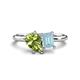 1 - Nadya Pear Shape Peridot & Emerald Shape Aquamarine 2 Stone Duo Ring 