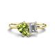 1 - Nadya Pear Shape Peridot & Emerald Shape GIA Certified Diamond 2 Stone Duo Ring 