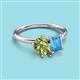 3 - Nadya Pear Shape Peridot & Emerald Shape Blue Topaz 2 Stone Duo Ring 