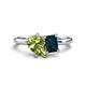 1 - Nadya Pear Shape Peridot & Emerald Shape London Blue Topaz 2 Stone Duo Ring 