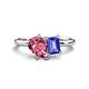 1 - Nadya Pear Shape Pink Tourmaline & Emerald Shape Tanzanite 2 Stone Duo Ring 