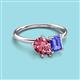 3 - Nadya Pear Shape Pink Tourmaline & Emerald Shape Tanzanite 2 Stone Duo Ring 