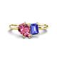 1 - Nadya Pear Shape Pink Tourmaline & Emerald Shape Tanzanite 2 Stone Duo Ring 