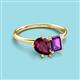 3 - Nadya Pear Shape Rhodolite Garnet & Emerald Shape Amethyst 2 Stone Duo Ring 
