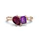 1 - Nadya Pear Shape Rhodolite Garnet & Emerald Shape Amethyst 2 Stone Duo Ring 