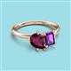 3 - Nadya Pear Shape Rhodolite Garnet & Emerald Shape Amethyst 2 Stone Duo Ring 