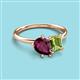 3 - Nadya Pear Shape Rhodolite Garnet & Emerald Shape Peridot 2 Stone Duo Ring 