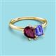 3 - Nadya Pear Shape Rhodolite Garnet & Emerald Shape Tanzanite 2 Stone Duo Ring 