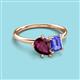 3 - Nadya Pear Shape Rhodolite Garnet & Emerald Shape Tanzanite 2 Stone Duo Ring 