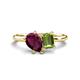 1 - Nadya Pear Shape Rhodolite Garnet & Emerald Shape Peridot 2 Stone Duo Ring 