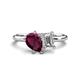 1 - Nadya Pear Shape Rhodolite Garnet & Emerald Shape Forever One Moissanite 2 Stone Duo Ring 
