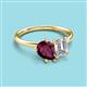 3 - Nadya Pear Shape Rhodolite Garnet & Emerald Shape Forever One Moissanite 2 Stone Duo Ring 