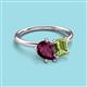 3 - Nadya Pear Shape Rhodolite Garnet & Emerald Shape Peridot 2 Stone Duo Ring 
