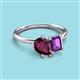 3 - Nadya Pear Shape Rhodolite Garnet & Emerald Shape Amethyst 2 Stone Duo Ring 