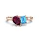 1 - Nadya Pear Shape Rhodolite Garnet & Emerald Shape Blue Topaz 2 Stone Duo Ring 
