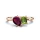 1 - Nadya Pear Shape Rhodolite Garnet & Emerald Shape Peridot 2 Stone Duo Ring 