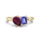 1 - Nadya Pear Shape Rhodolite Garnet & Emerald Shape Tanzanite 2 Stone Duo Ring 