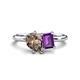 1 - Nadya Pear Shape Smoky Quartz & Emerald Shape Amethyst 2 Stone Duo Ring 