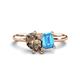 1 - Nadya Pear Shape Smoky Quartz & Emerald Shape Blue Topaz 2 Stone Duo Ring 