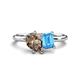1 - Nadya Pear Shape Smoky Quartz & Emerald Shape Blue Topaz 2 Stone Duo Ring 