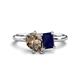 1 - Nadya Pear Shape Smoky Quartz & Emerald Shape Blue Sapphire 2 Stone Duo Ring 