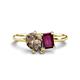 1 - Nadya Pear Shape Smoky Quartz & Emerald Shape Rhodolite Garnet 2 Stone Duo Ring 