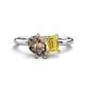 1 - Nadya Pear Shape Smoky Quartz & Emerald Shape Yellow Sapphire 2 Stone Duo Ring 