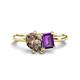 1 - Nadya Pear Shape Smoky Quartz & Emerald Shape Amethyst 2 Stone Duo Ring 