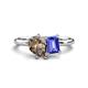 1 - Nadya Pear Shape Smoky Quartz & Emerald Shape Tanzanite 2 Stone Duo Ring 
