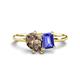 1 - Nadya Pear Shape Smoky Quartz & Emerald Shape Tanzanite 2 Stone Duo Ring 