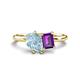 1 - Nadya Pear Shape Aquamarine & Emerald Shape Amethyst 2 Stone Duo Ring 