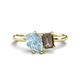 1 - Nadya Pear Shape Aquamarine & Emerald Shape Smoky Quartz 2 Stone Duo Ring 