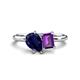 1 - Nadya Pear Shape Lab Created Blue Sapphire & Emerald Shape Amethyst 2 Stone Duo Ring 
