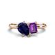 1 - Nadya Pear Shape Lab Created Blue Sapphire & Emerald Shape Amethyst 2 Stone Duo Ring 